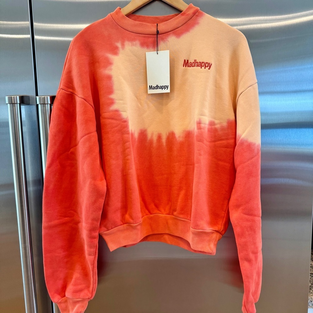 NWT MadHappy Tye-Dye Sunburst Orange Crewneck Heritage Sweatshirt Sun Kissed